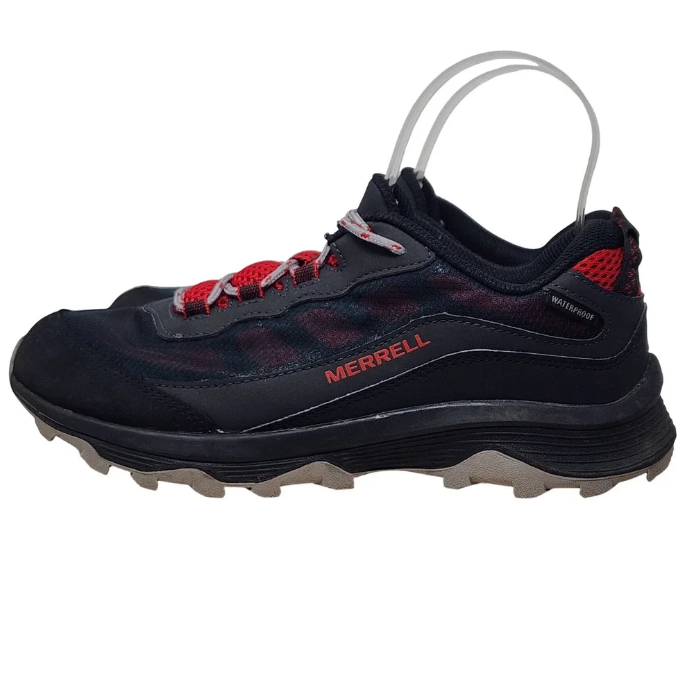 Merrell Hiking Shoe 6M Big Kid Moab Speed Low Black Red Waterproof Trail Sneaker